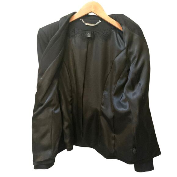 WHBM Black Tuxedo Style Doubled-Breasted Blazer Satin SZ 12 Cocktail Casual - Picture 8 of 10